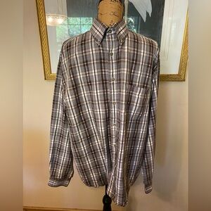 Tricots St Raphael Plaid Button Down Shirt Men's XL Long Sleeve Blue Brown
